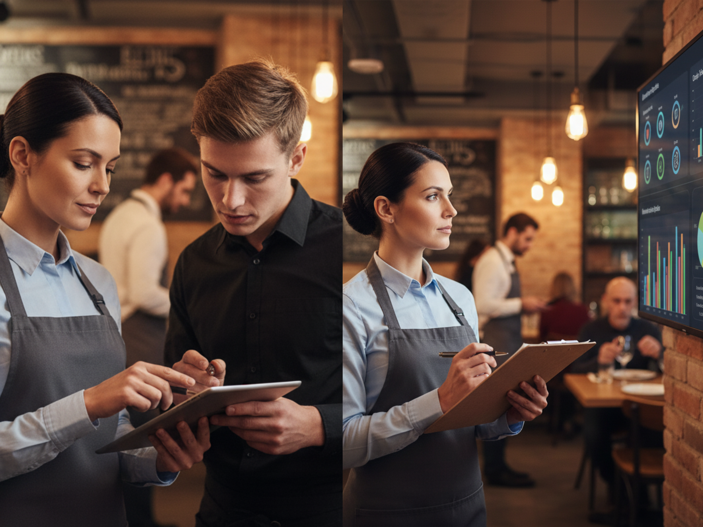 Leader coaching a teammate during a restaurant shift